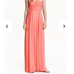 H&M CORAL LACE PLEATED MAXI DRESS - SIZE 6 & 10
